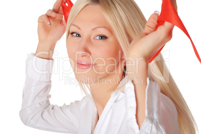 Young smiling blonde in a white shirt