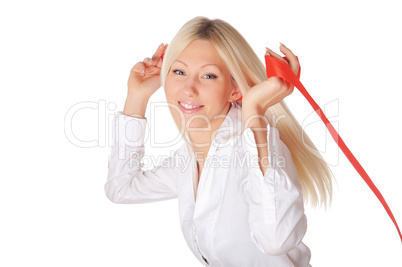 Young smiling blonde in a white shirt