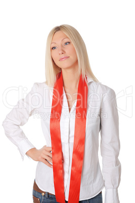 Young smiling blonde in a white shirt