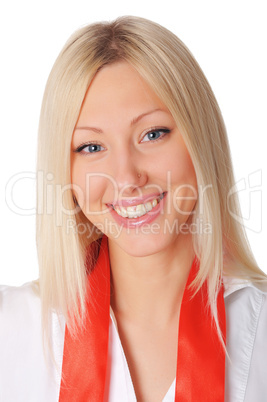 Young charming blonde in a white shirt