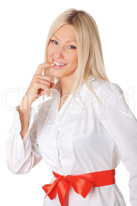 Young charming blonde in a white shirt