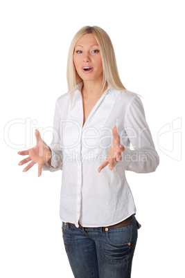 Young smiling blonde in a white shirt