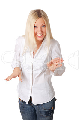 Young smiling blonde in a white shirt