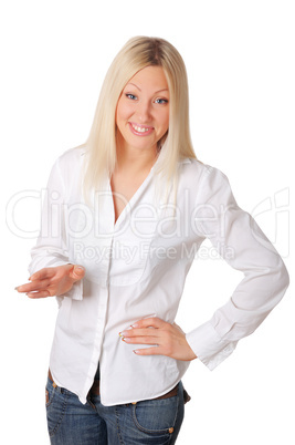 Young smiling blonde in a white shirt