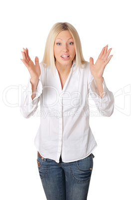 Young smiling blonde in a white shirt