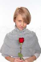 a young pretty woman with a red rose