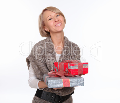 a young pretty woman with a  present