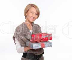 a young pretty woman with a  present