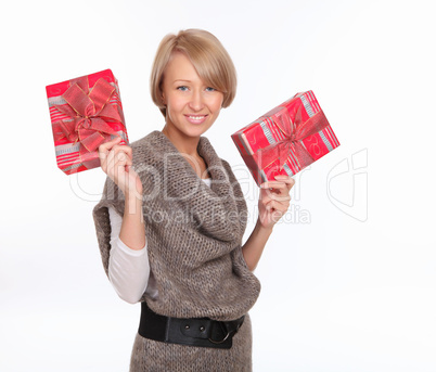 a young pretty woman with a  present