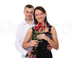 man with red roses