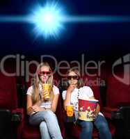 Two young girls in cinema