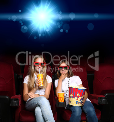 Two young girls in cinema