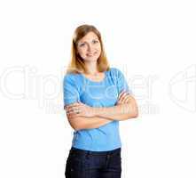 a young woman in studio in casual wear