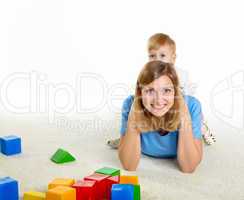 young mother having fun with son
