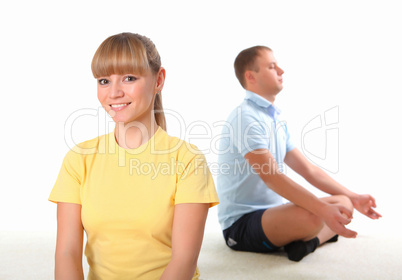 young couple doing sport together