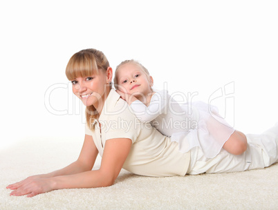 mother and little daughter doing sport together