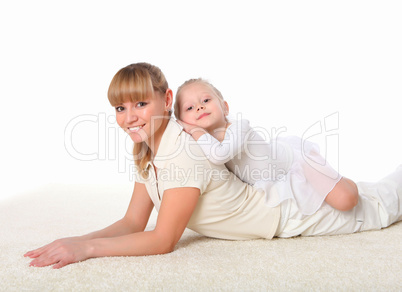 mother and little daughter doing sport together