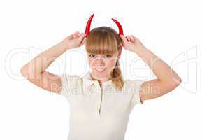young woman with pepper horns