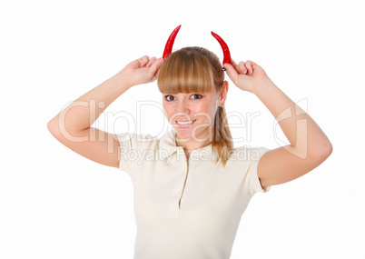 young woman with pepper horns