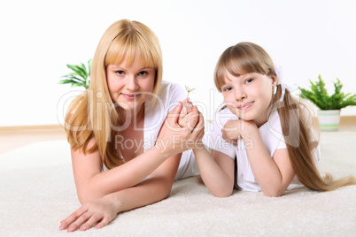 mother with daughter in studio