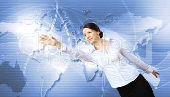 Woman in business wear with technology background