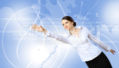 Woman against technology background