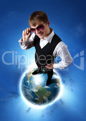 Young businessman and our planet earth