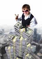 Young businessman with money symbols