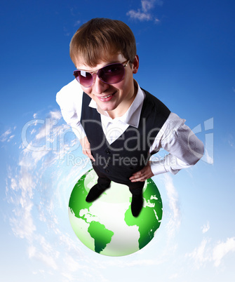 Young businessman and our planet earth