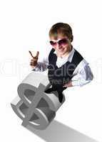 Young businessman with money symbols