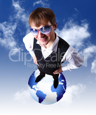 Young businessman and our planet earth