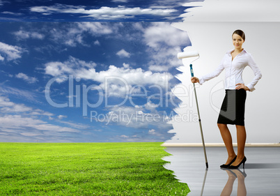 Young businesswoman and nature background