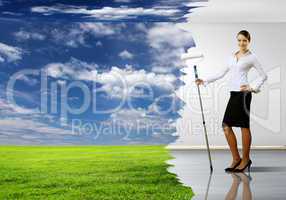 Young businesswoman and nature background