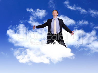 Businessman in suit praying for success