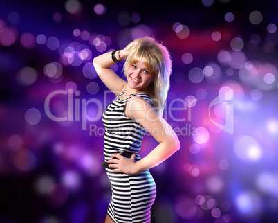 Young woman and disco background