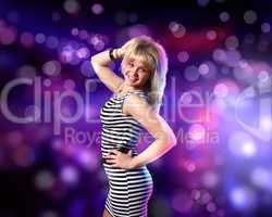 Young woman and disco background