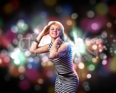 Young woman and disco background