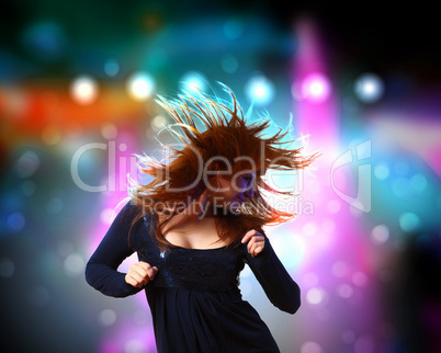 Young woman and disco background