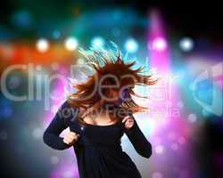 Young woman and disco background