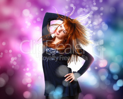 Young woman and disco background