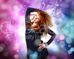 Young woman and disco background