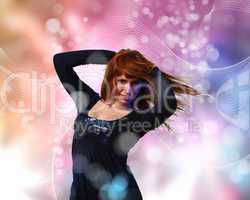 Young woman and disco background