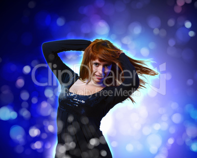 Young woman and disco background