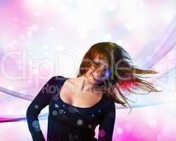 Young woman and disco background