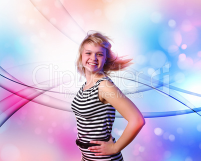 Young woman and disco background