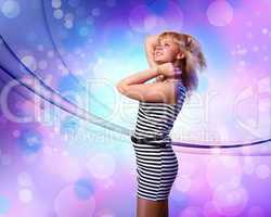 Young woman and disco background