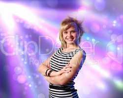 Young woman and disco background