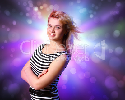 Young woman and disco background