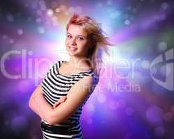 Young woman and disco background