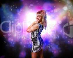 Young woman and disco background